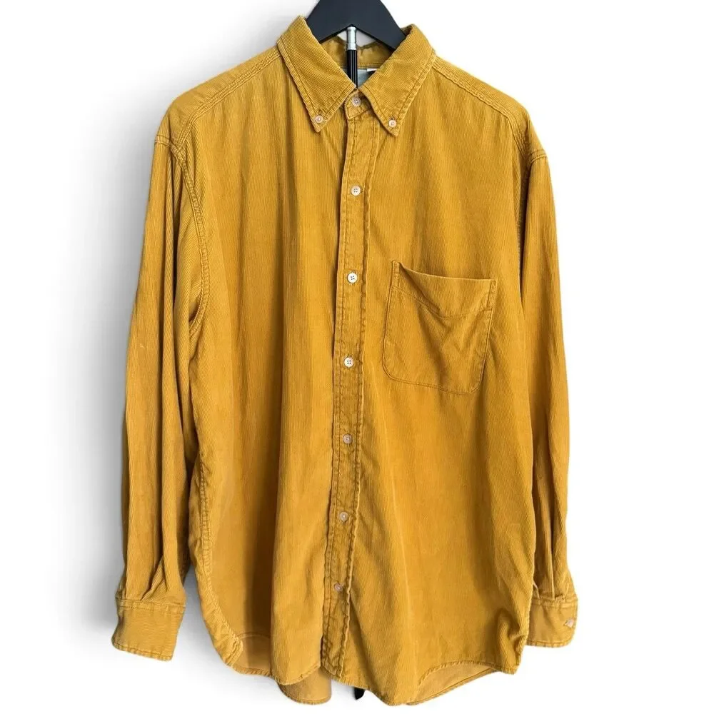 VTG Banana Republic Corduroy Shirt Men M Mustard Yellow Pinwale Cotton Hong Kong